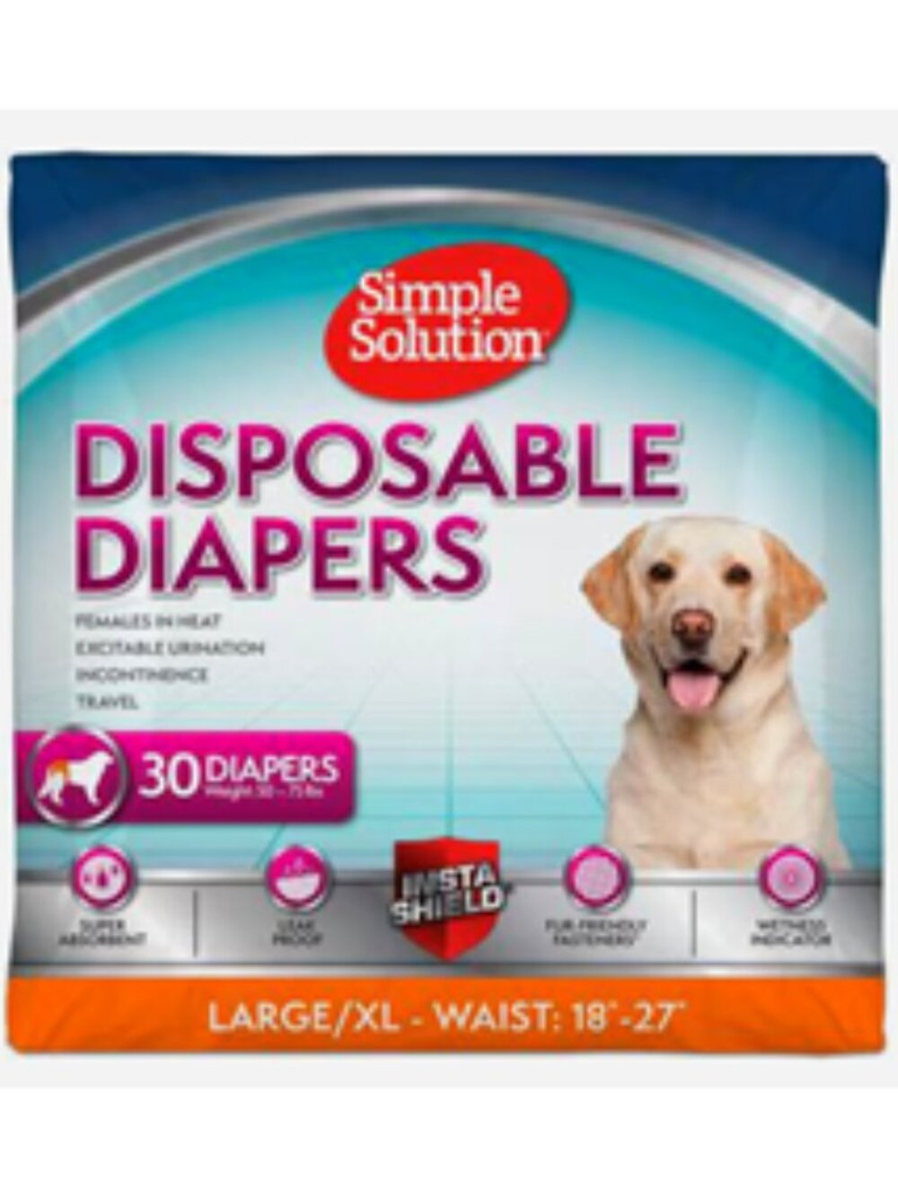 NEW~ Simple Solution Disposable Female Dog Diapers, L/XL 18" - 27" waist, 30 Ct.